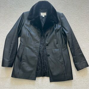 Worthington Black Leather Jacket With Fur Trim